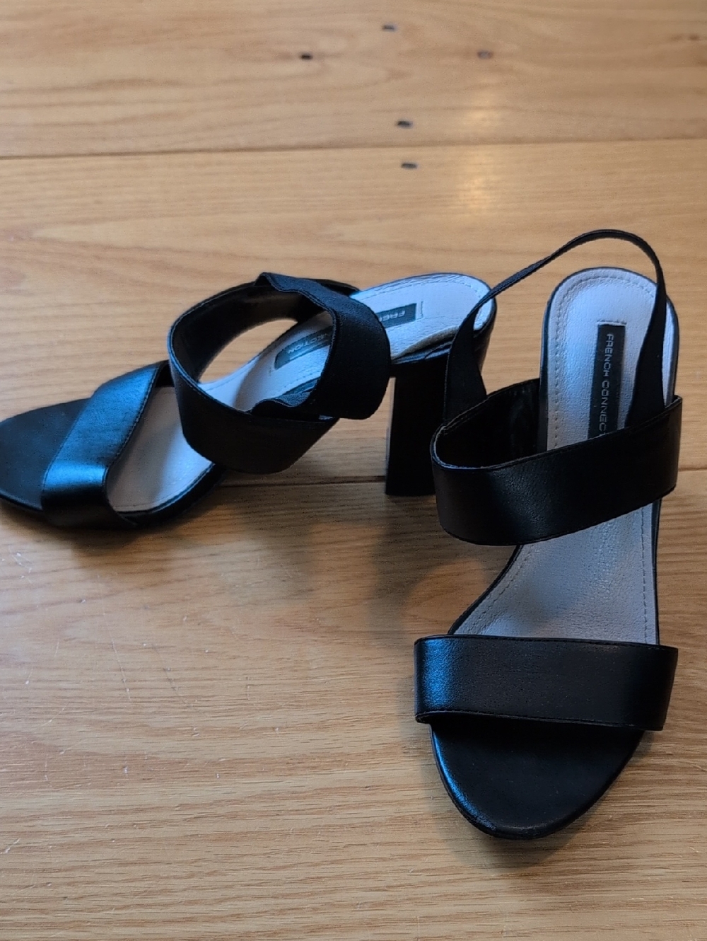 French Connection Black Strappy Block Heel Sandals